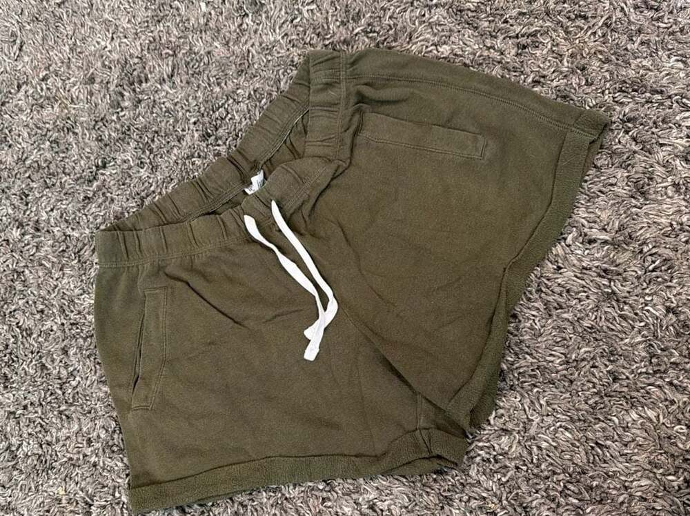 PINK Victoria's Secret Olive Green Fleece Drawstring Lounge Shorts w/Logo